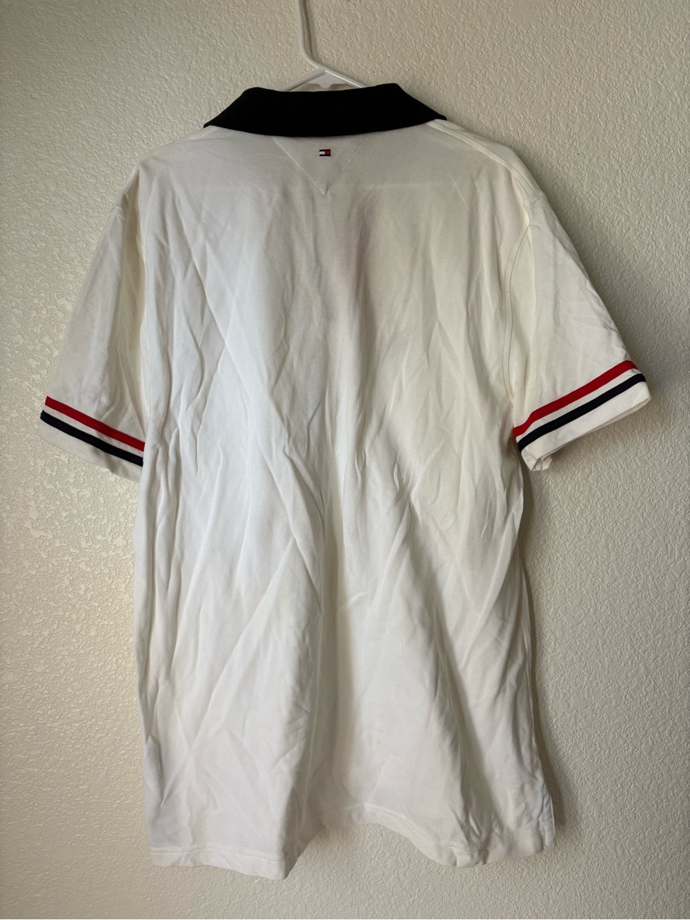 Tommy Hilfiger White Polo with Navy Collar and Red Trim - Picture 9 of 11